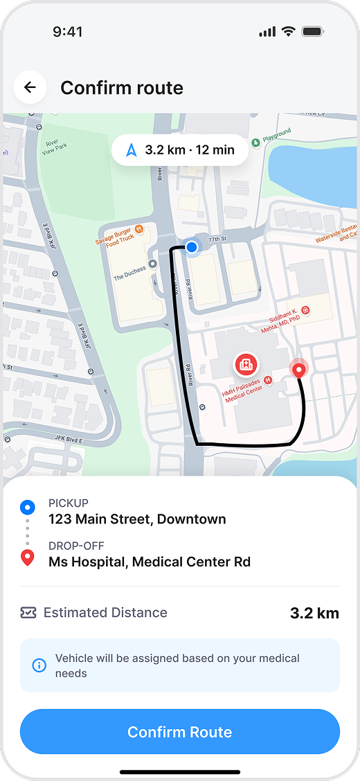 After — Confirm route with route line and both pins