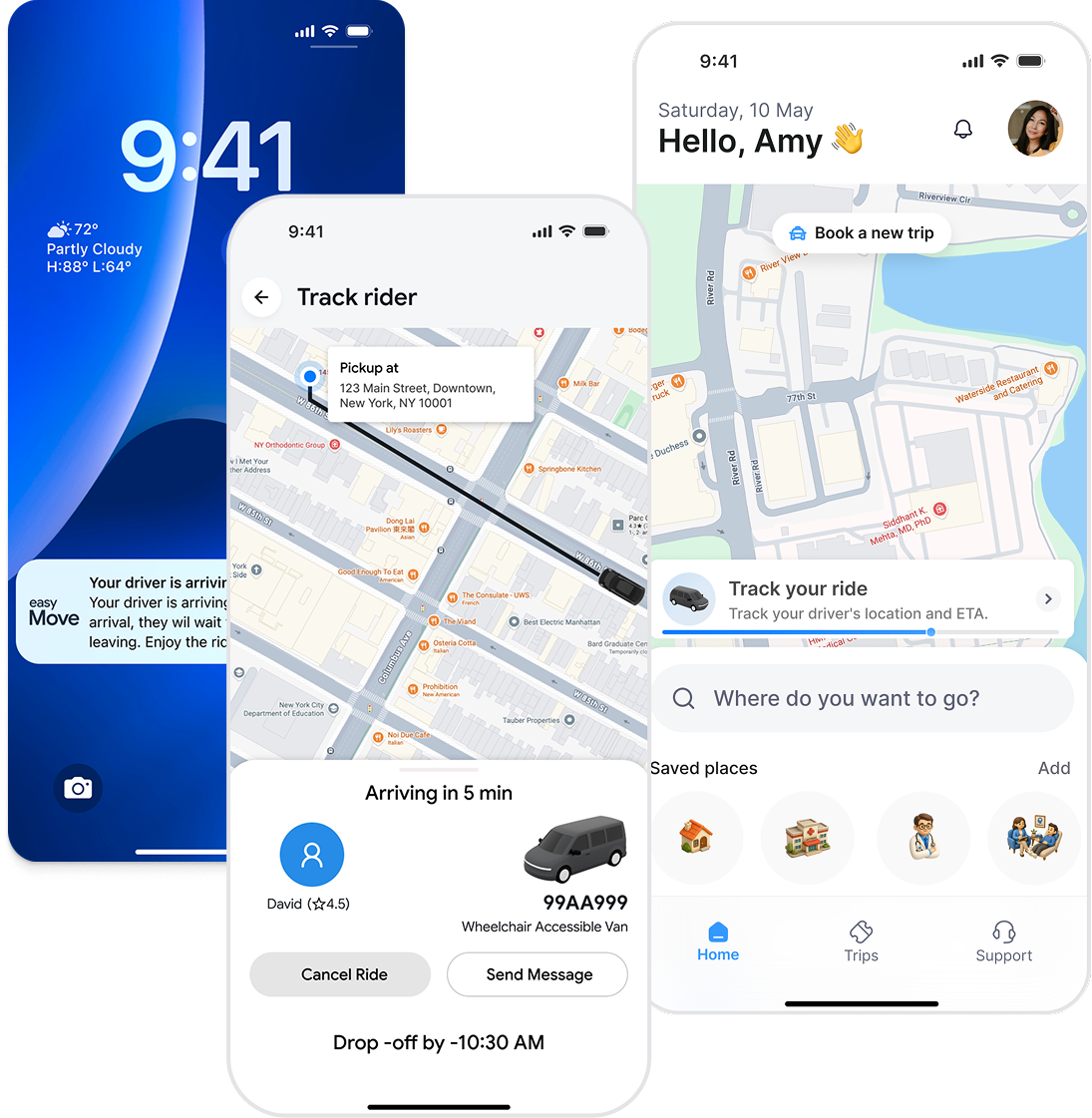After — full-screen tracking, driver details and lock screen ETA